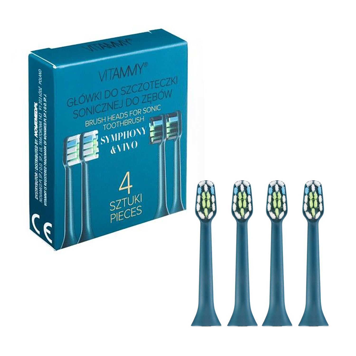 Змінні насадки для електричної зубної щітки VITAMMY Vivo/Symphony темно-сині, 4 шт (TH1911-4 navi blue)